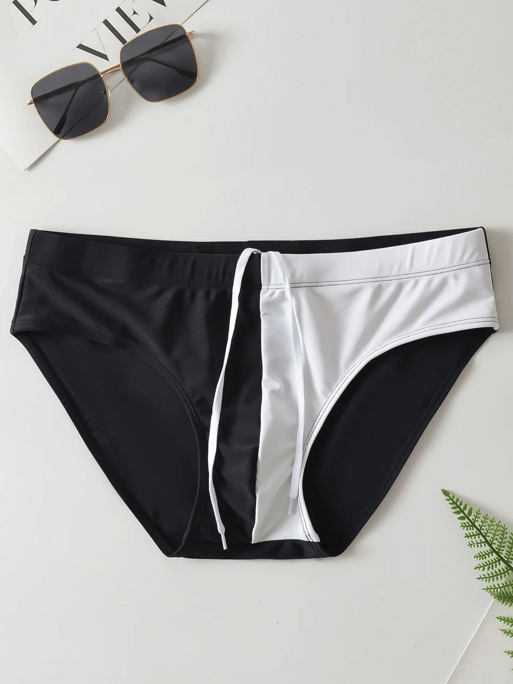 Lyle | Mid-Rise Swim Briefs with Colour Block Design – Black White