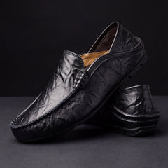 Orson | Grained Leather Laceless Moccasins – Black