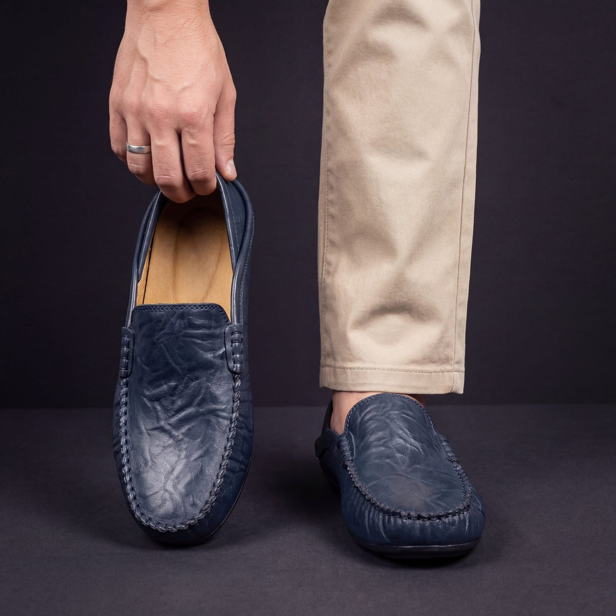 Orson | Grained Leather Laceless Moccasins