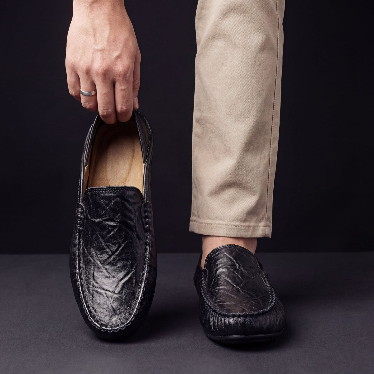 Orson | Grained Leather Laceless Moccasins