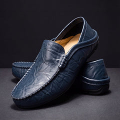Orson | Grained Leather Laceless Moccasins – Navy