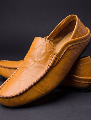 Orson | Grained Leather Laceless Moccasins – Tan