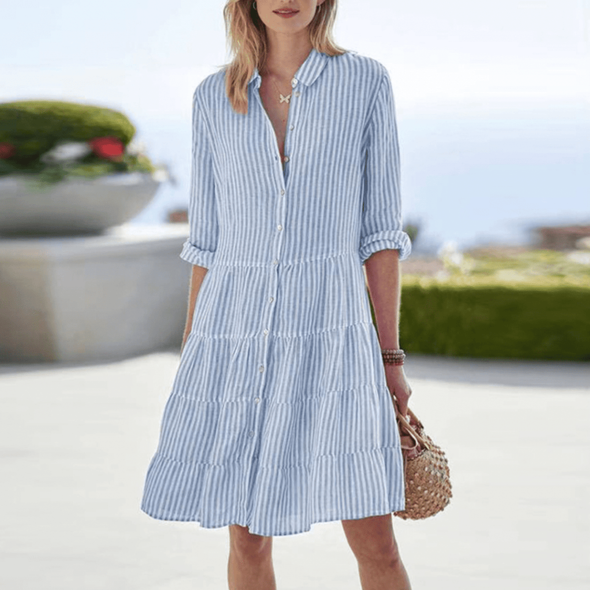 Katja | Breezy Striped Beach Dress – Blue