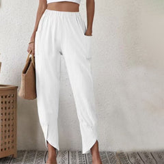 Sylvie | Women's Pants with Split Hem – White