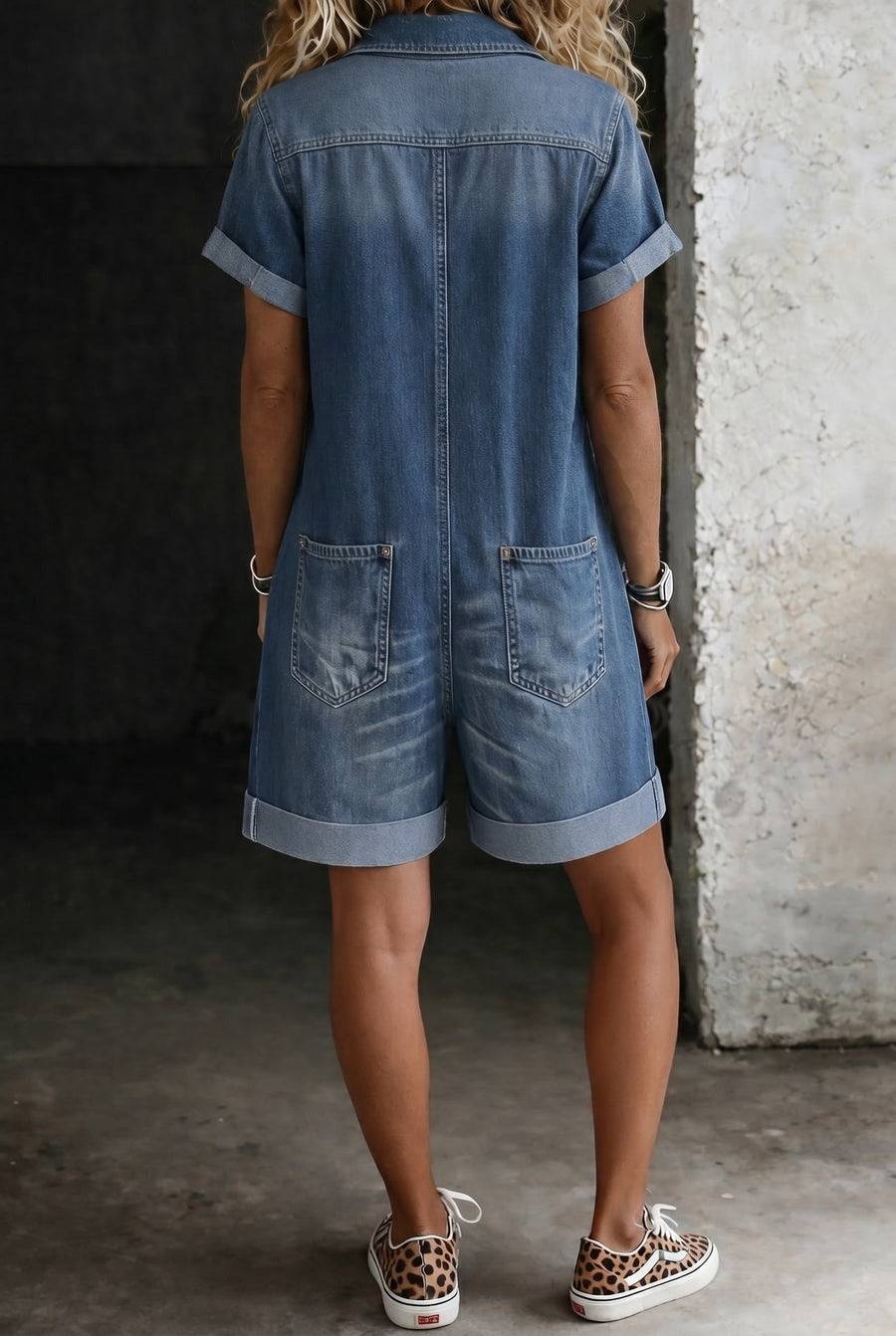 Liana | Casual Denim Short Jumpsuit with Patch Pockets