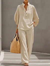 Cora | Cotton Linen Set with Batwing Sleeves