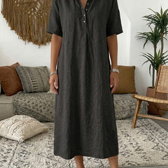 Minna | Cotton Linen Polo Dress – Black