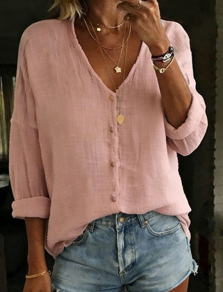 Imogen | Cotton Linen Long Sleeve Shirt – Pink