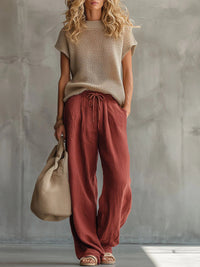 Thora | Knitted Top and Linen Trouser Set