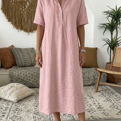 Minna | Cotton Linen Polo Dress – Pink