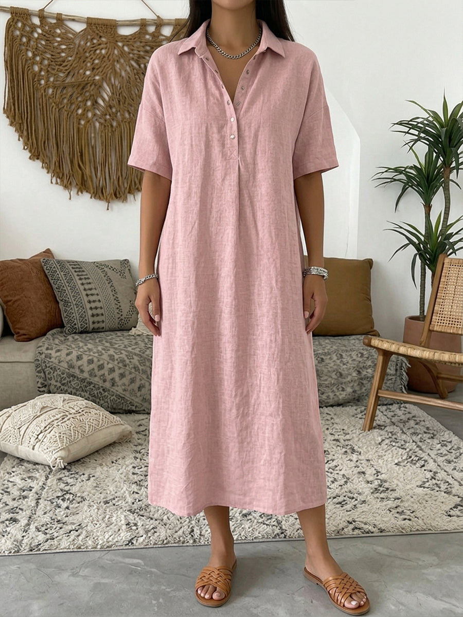 Minna | Cotton Linen Polo Dress – Pink
