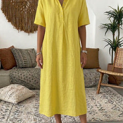 Minna | Cotton Linen Polo Dress – Yellow