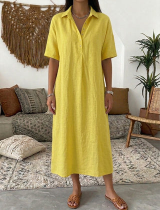 Minna | Cotton Linen Polo Dress – Yellow