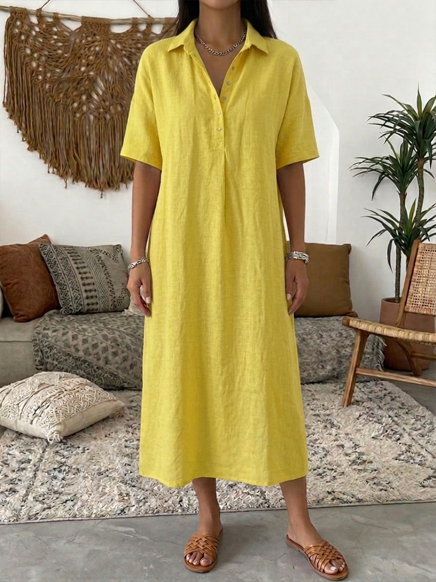 Minna | Cotton Linen Polo Dress – Yellow