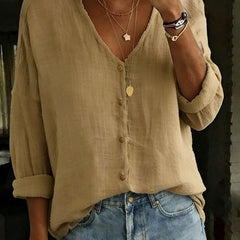 Imogen | Cotton Linen Long Sleeve Shirt – Khaki