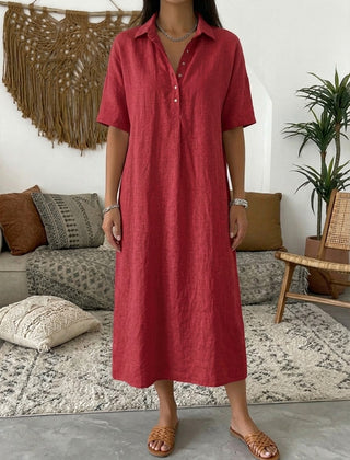 Minna | Cotton Linen Polo Dress – Red