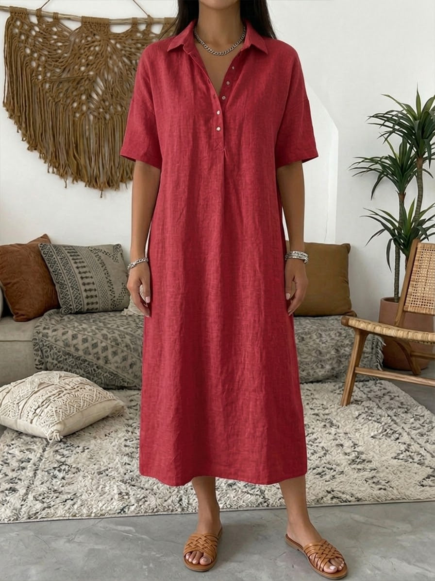 Minna | Cotton Linen Polo Dress – Red