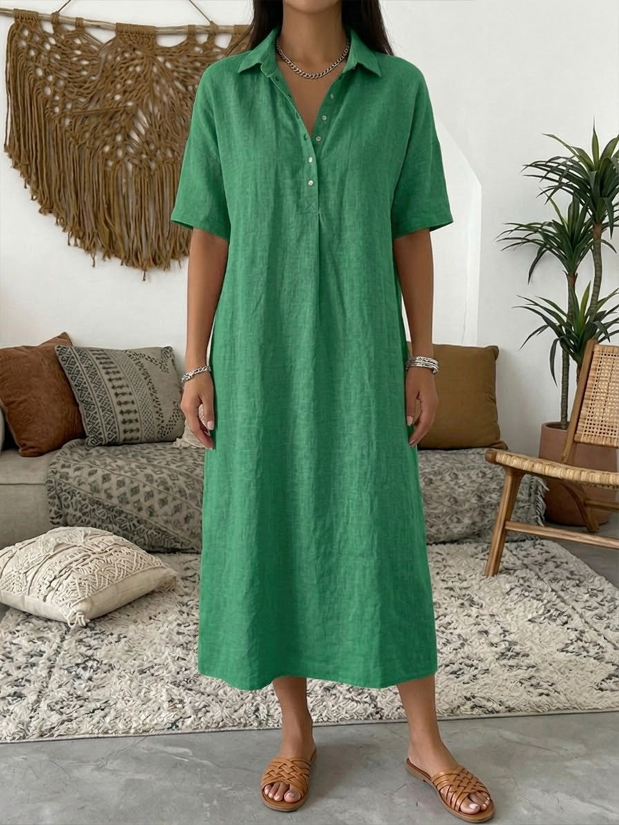 Minna | Cotton Linen Polo Dress – Green