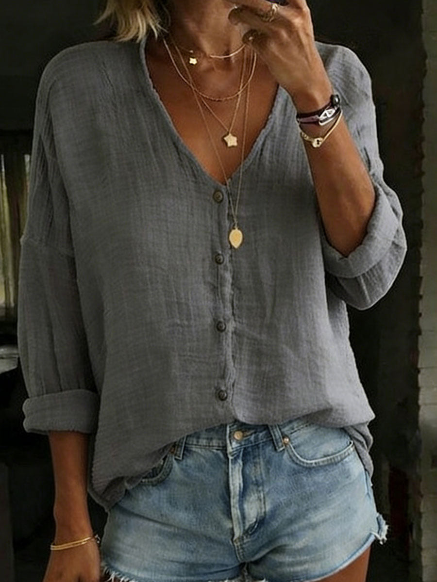 Imogen | Cotton Linen Long Sleeve Shirt – Grey