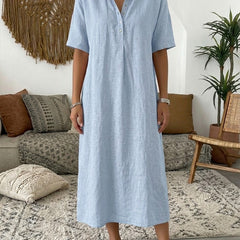 Minna | Cotton Linen Polo Dress – Light Blue