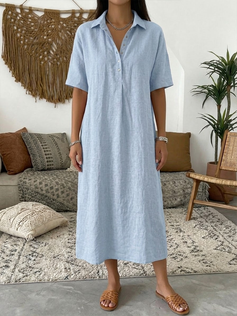 Minna | Cotton Linen Polo Dress – Light Blue