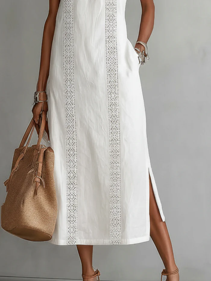 Melora | Linen Midi Dress with Mandarin Collar