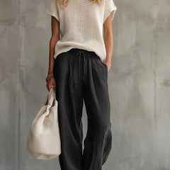 Thora | Knitted Top and Linen Trouser Set – Black