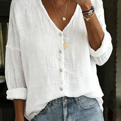 Imogen | Cotton Linen Long Sleeve Shirt – White