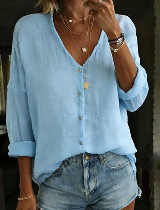 Imogen | Cotton Linen Long Sleeve Shirt – Blue