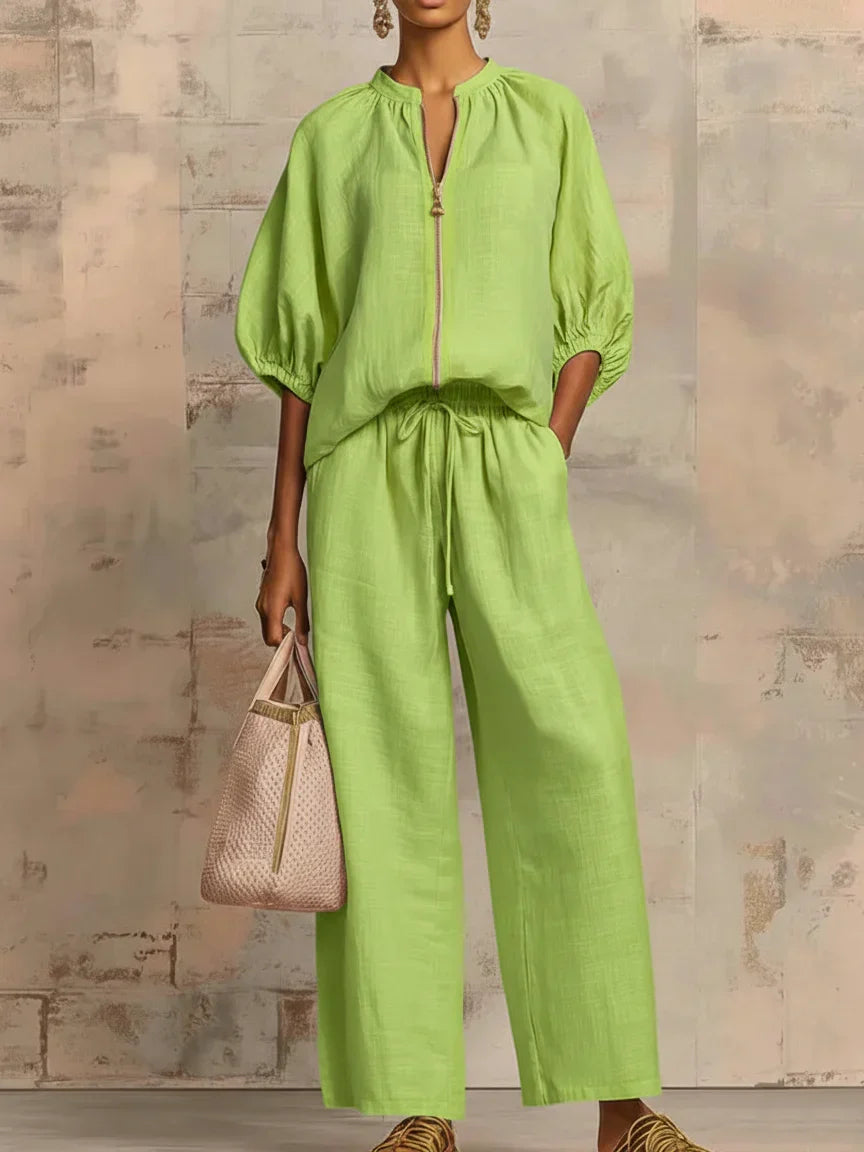 Freya | Shirt and Wide Leg Pant Set – Light Green