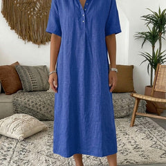 Minna | Cotton Linen Polo Dress – Blue