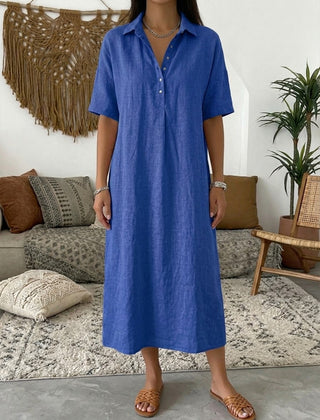 Minna | Cotton Linen Polo Dress – Blue