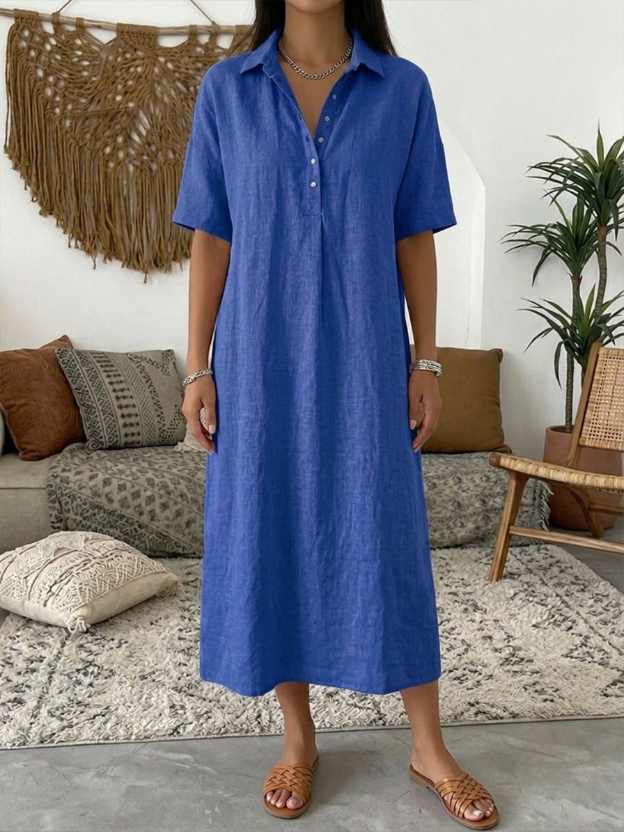 Minna | Cotton Linen Polo Dress – Blue