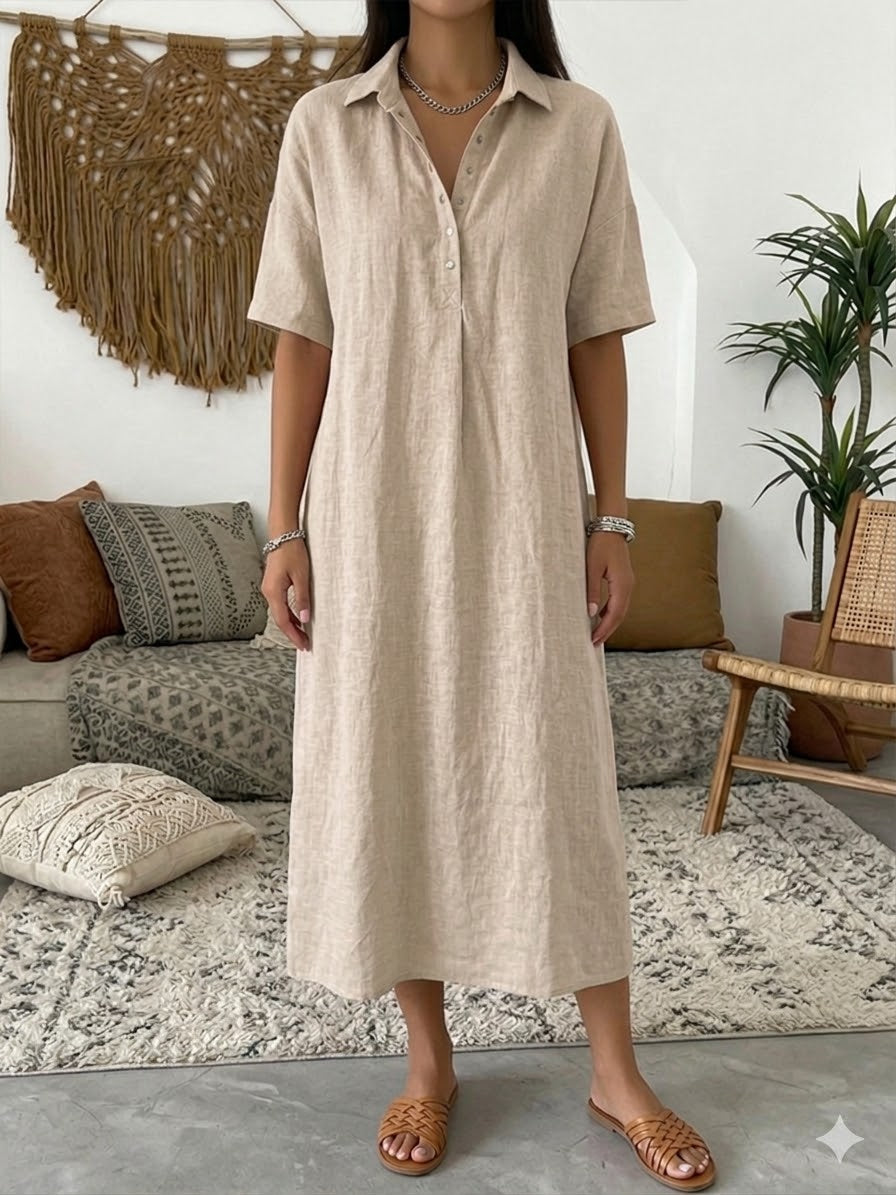 Minna | Cotton Linen Polo Dress – Sand