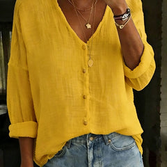Imogen | Cotton Linen Long Sleeve Shirt – Yellow
