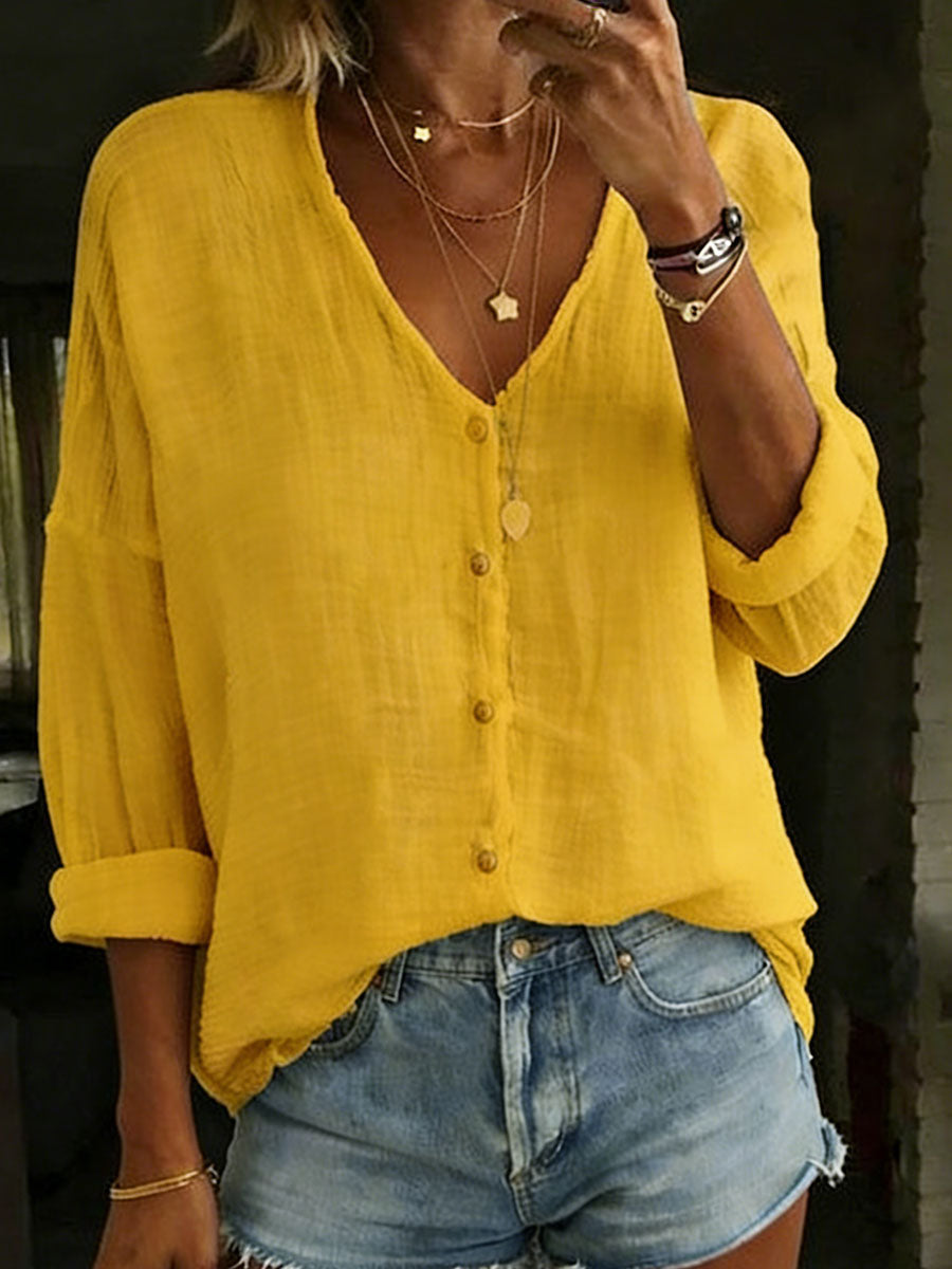 Imogen | Cotton Linen Long Sleeve Shirt – Yellow