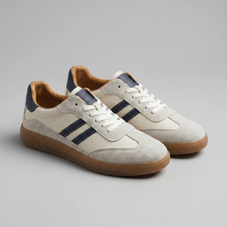 Silvio | Men's Retro Court Sneakers with Gum Sole – White