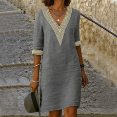 Cleo | Women's Dress with Three-Quarter Sleeves – Grey