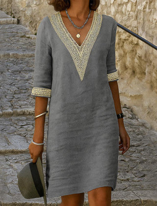 Cleo | Women's Dress with Three-Quarter Sleeves – Grey