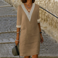 Cleo | Women's Dress with Three-Quarter Sleeves – Khaki