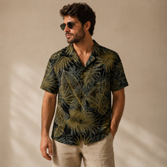 Elio | Tropical Hawaiian Shirt with Coconut Print – Olive Green