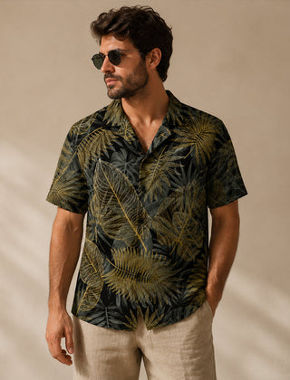 Elio | Tropical Hawaiian Shirt with Coconut Print – Olive Green