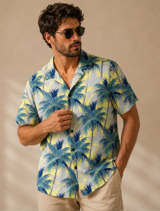 Elio | Tropical Hawaiian Shirt with Coconut Print – Grey Blue