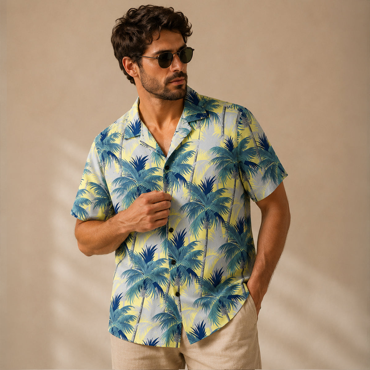 Elio | Tropical Hawaiian Shirt with Coconut Print – Grey Blue