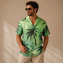 Elio | Tropical Hawaiian Shirt with Coconut Print – Light Sage Green
