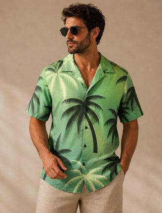 Elio | Tropical Hawaiian Shirt with Coconut Print – Light Sage Green