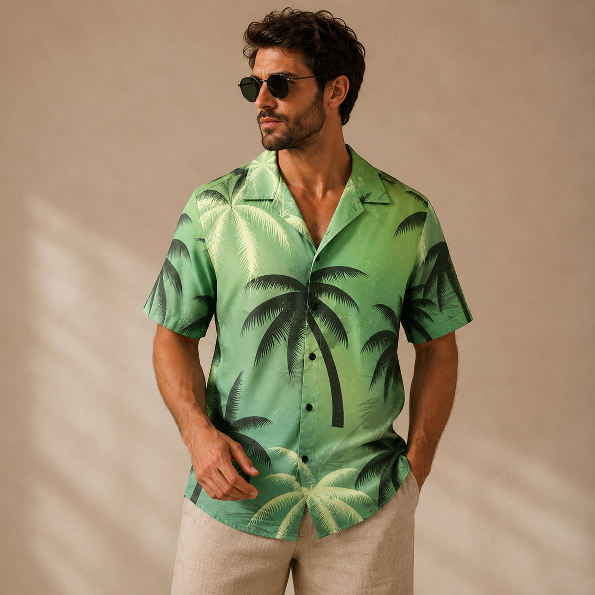 Elio | Tropical Hawaiian Shirt with Coconut Print – Light Sage Green
