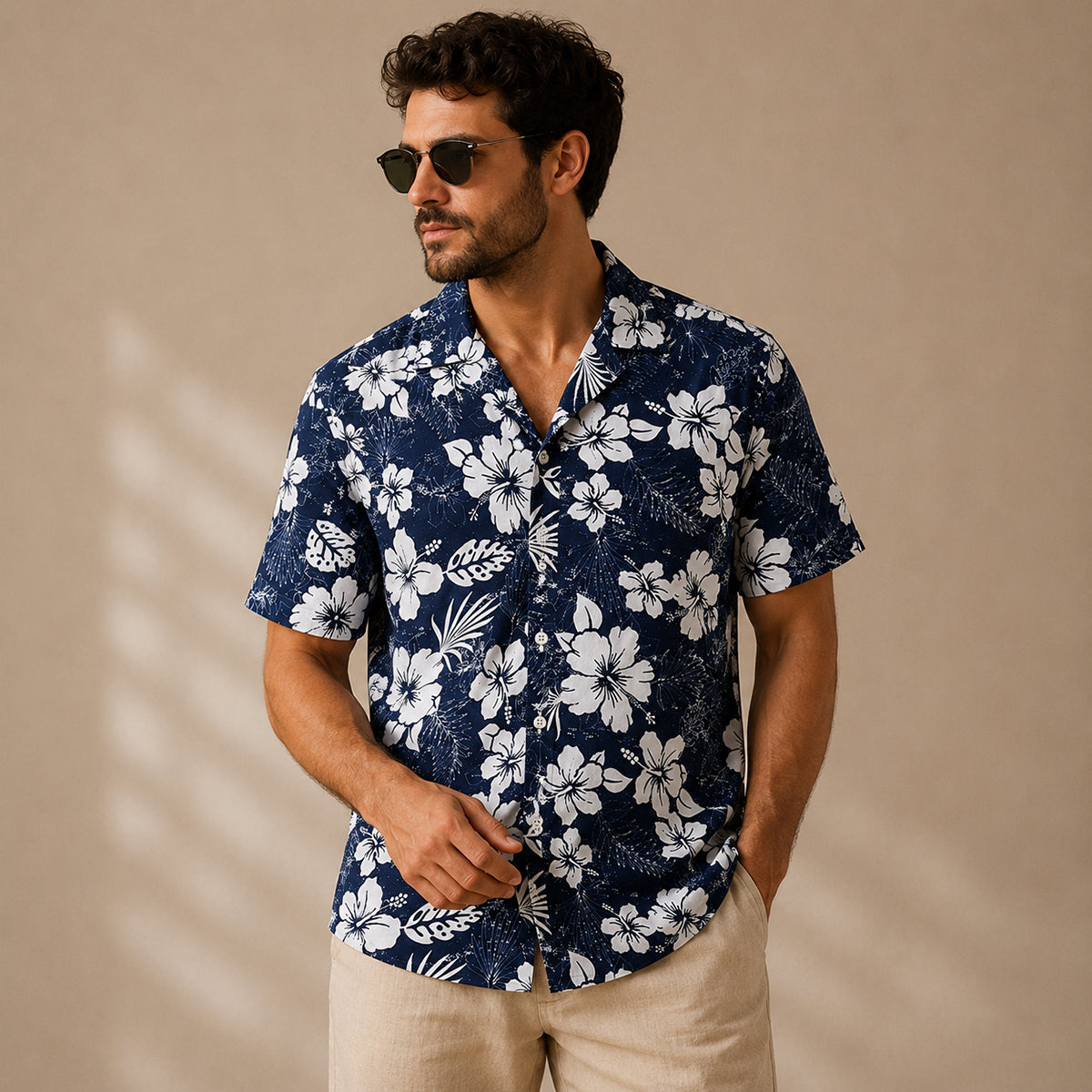 Elio | Tropical Hawaiian Shirt with Coconut Print – Navy