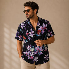 Elio | Tropical Hawaiian Shirt with Coconut Print – Black