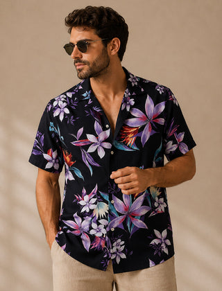 Elio | Tropical Hawaiian Shirt with Coconut Print – Black